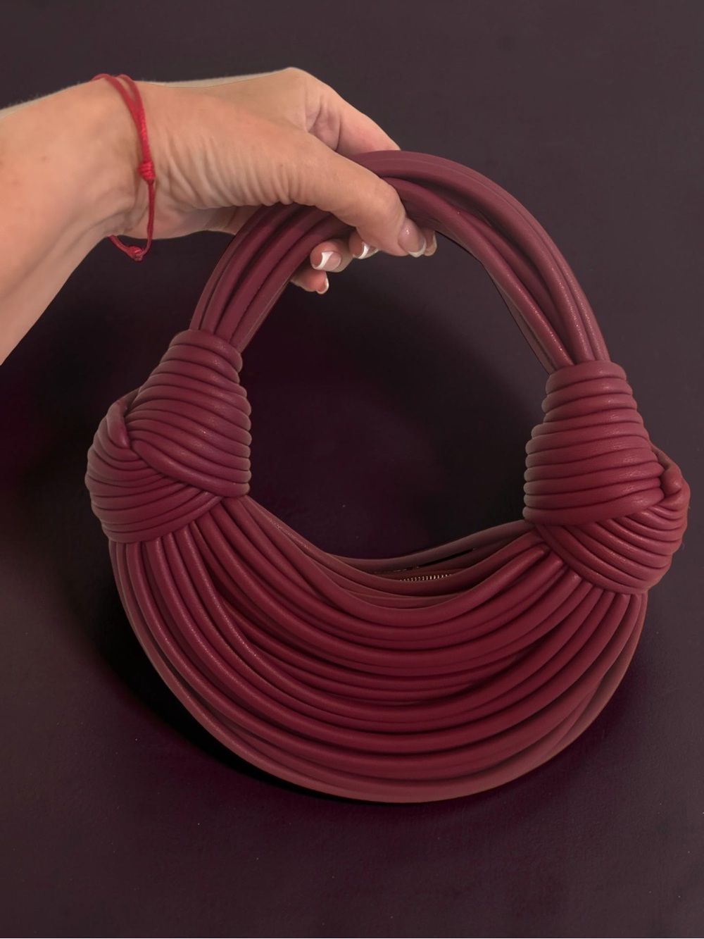 Knotted Tubular-Handled Shoulder Bag in Deep Wine